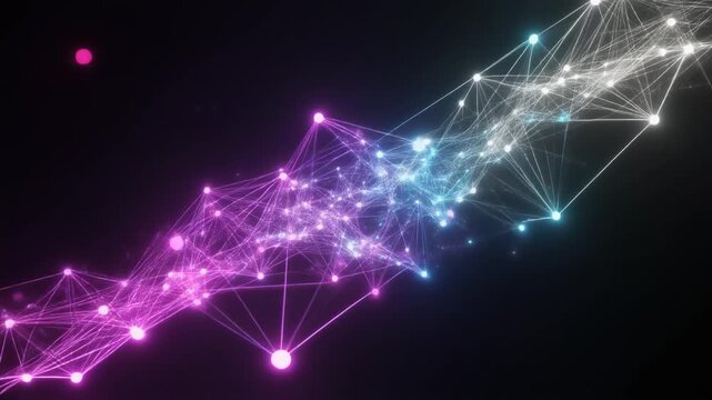 Abstract Glowing Network Connection with Data Points in Pink, Blue, and White Colors. HD 1080