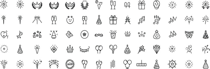 Celebration and stars line icons collection, elegant thin outline vector set of party, festive, and event symbols. Perfect for UI design, web apps, mobile interfaces, infographics, digital products,