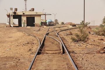 Railway station of Zouerate. Mauritania Desert train, Train du Desert, The vintage train in Sahara desert, that crosses between Zouerate and Nouadhibou.