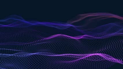 Big data stream. Digital wave with many points. Technology or science banner. 3D rendering.