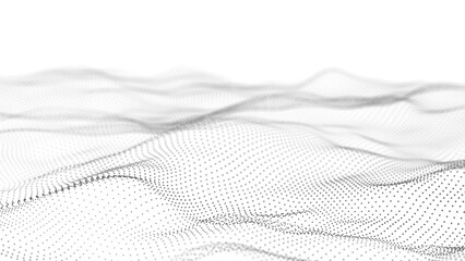 Wave with points and lines on white background. Big data. Dynamic wave background. 3d