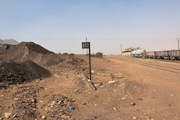 Railway station of Zouerate. Mauritania Desert train, Train du Desert, The vintage train in Sahara desert, that crosses between Zouerate and Nouadhibou.