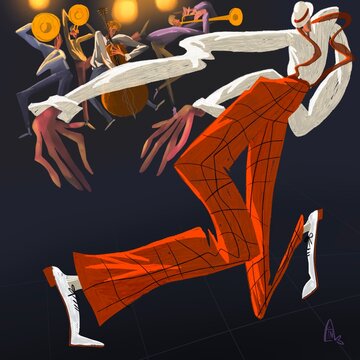 Man Dancing with Jazz Band in the Background