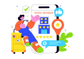 Hotel Reviews Vector Illustration Featuring Rating Services, User Satisfaction, and Customer Experiences in a Flat Style Cartoon Background