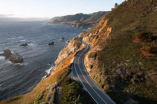 Winding Coastal Road Above the Pacific Ocean