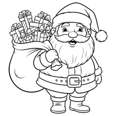 Jolly Santa Claus with a Sack Full of Presents Coloring Page