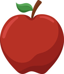 Vibrant Red Apple Illustration with Green Leaf. Fresh Cartoon Fruit Graphic. Healthy Food Icon Isolated.