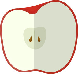 Red Apple Half Vector Illustration with Seeds - Healthy Fruit Flat Design