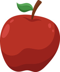 Vibrant Red Apple with Green Leaf Illustration on White Background - Fresh Fruit Vector Graphic