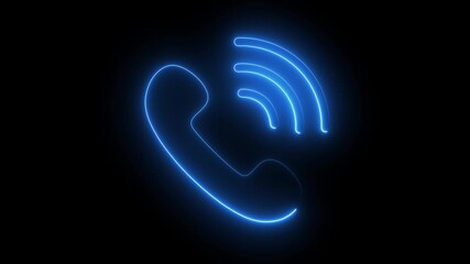 Neon line art illustration of a telephone, representing communication, customer support, and connectivity technology.