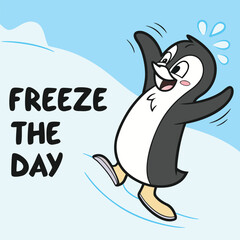 Freeze the Day – Funny Penguin Wordplay (Black & Sky Blue)