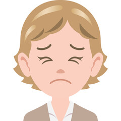 Sad Woman Portrait With Closed Eyes Wearing A Blazer With Transparent Background Expressing Disappointment And Grief A Simple Flat Design Icon Representing Negative Emotion