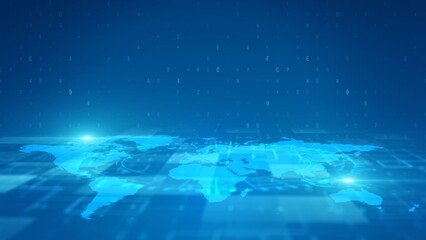Futuristic Digital Blue World Map with Binary Code Overlay