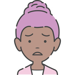 Fototapeta premium Sad Woman With Pink Hair And Purple Blazer On Transparent Background Expressing Disappointment With Curved Eyebrows And Downturned Mouth
