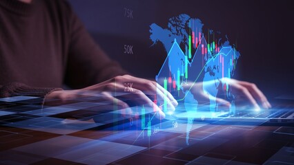 Global Financial Technology and Digital Stock Market Analysis Concept