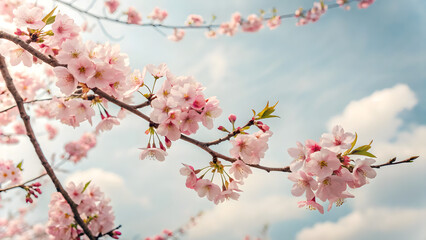 Obraz premium Delicate cherry blossoms bloom against soft sky
