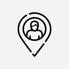 Vector illustration of location pin with person inside, vector icon