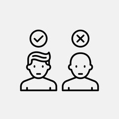 Vector illustration of right and wrong choice, vector line icon design
