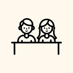 Vector illustration of icon of two students sitting at a desk