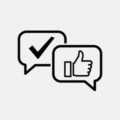 Vector illustration of icon of speech bubbles with checkmark and thumbs up