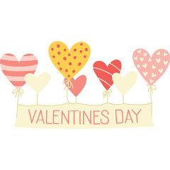 Valentines Day Heart Shaped Balloons With Banner Pink Yellow White Red Patterned Romantic Celebration