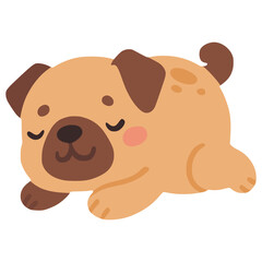 Funny pug dog cute sleeping cartoon character flat color vector illustration template design