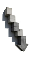 Concrete blocks form a downward arrow graph. Business concept of decline, crisis, or falling market trend. Financial data visualization.