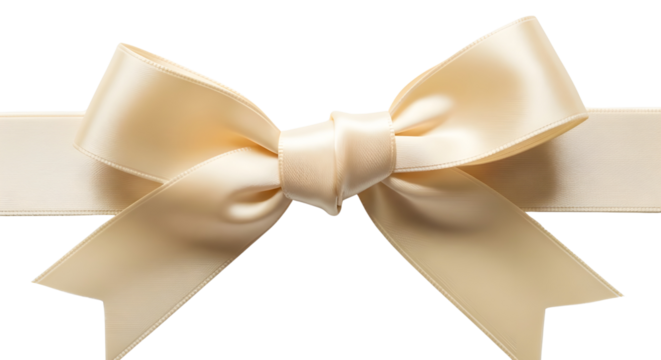 Elegant beige satin ribbon bow isolated PNG with Transparent Background