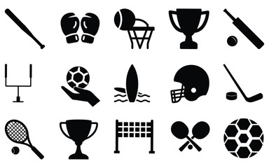 Diverse collection of dynamic sports icons and graphic elements for active lifestyle and athletic branding