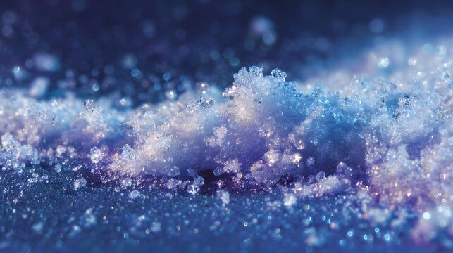 Crystalline substance forms a shimmering pile under deep blue illumination