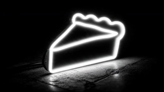 Fruid loops Minimalist White Neon Pie Slice on Dark Reflective Concrete Floor Background