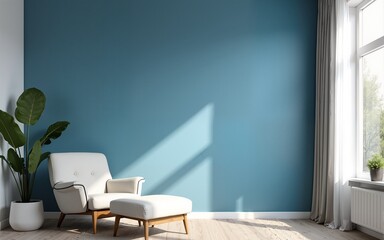 Modern cozy living room and blue wall texture background interior design / 3D rendering. High quality
