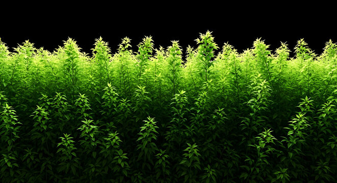 Lush green bushes with small leaves against a black background, creating a dense and vibrant natural scenery - Powered by Adobe