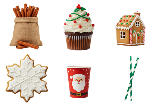 Set of Festive Christmas treats including gingerbread house and cookies   - Powered by Adobe