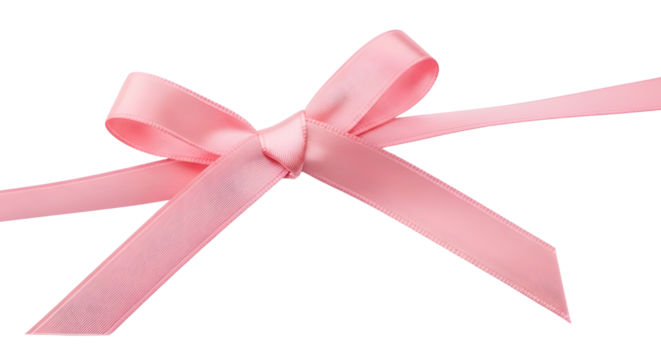 Beautiful pink satin gift ribbon bow for wrapping packages and holiday design isolated PNG with Transparent Background