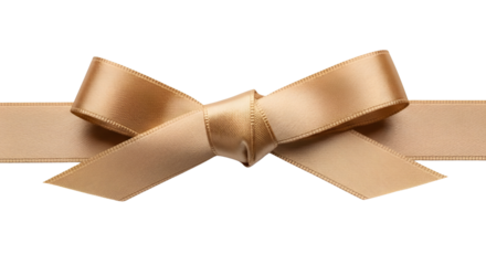 Elegant satin gold gift bow and ribbon isolated for luxury holiday presentation isolated PNG with Transparent Background