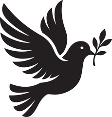 Flying Peace Dove Silhouette on White Background