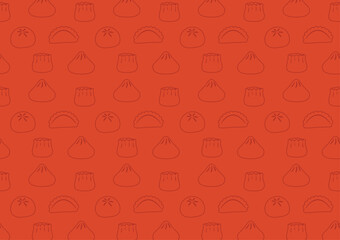 Dim sum food pattern background. Steamed dumplings icon banner template isolated on red. Asian traditional cuisine. Vector illustration in cartoon flat style. Chinese food.