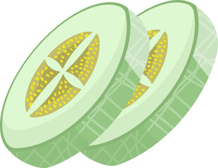 Fototapeta premium Two Fresh Green Melon Slices Illustration. Refreshing Fruit Cutout. Sweet Honeydew Summer Snack Vector.