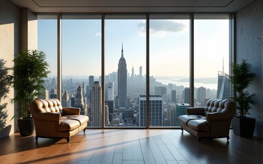 office panorama view inside downtown skyscraper. High quality