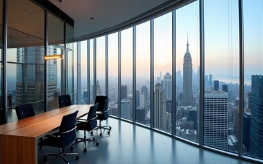 office panorama view inside downtown skyscraper. High quality