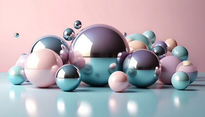 Pastel Metallic Spheres - 3D Rendered Abstract Composition