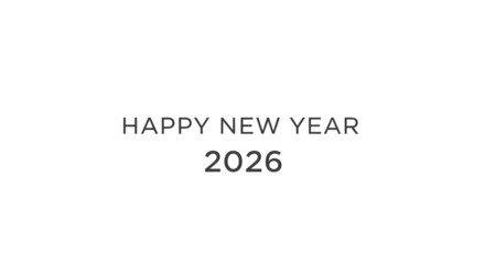 Happy New Year 2026 text, with white outline on a dark background, cutout, PNG isolated on white or transparent background