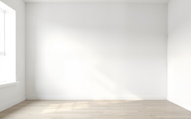 Idea of a white empty scandinavian room interior illustration 3D rendering with wooden floor and large wall and white. Background interior. Home nordic. High quality