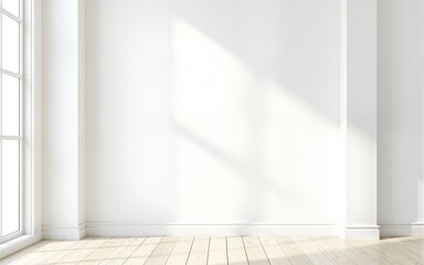 Idea of a white empty scandinavian room interior illustration 3D rendering with wooden floor and large wall and white. Background interior. Home nordic. High quality