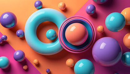 Playful 3D Spheres and Torus on Geometric Background