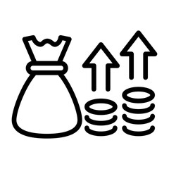 Money Bag With Growing Coins And Arrows Up Icon