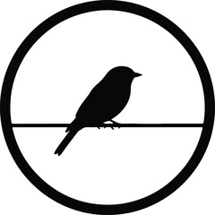 Vector bird silhouette perched on wire in circle illustration