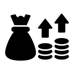 Money Bag With Growing Coins And Arrows Up Icon