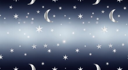 Seamless pattern with silver moons and stars on a gradient blue background, creating a magical and celestial atmosphere for various creative projects